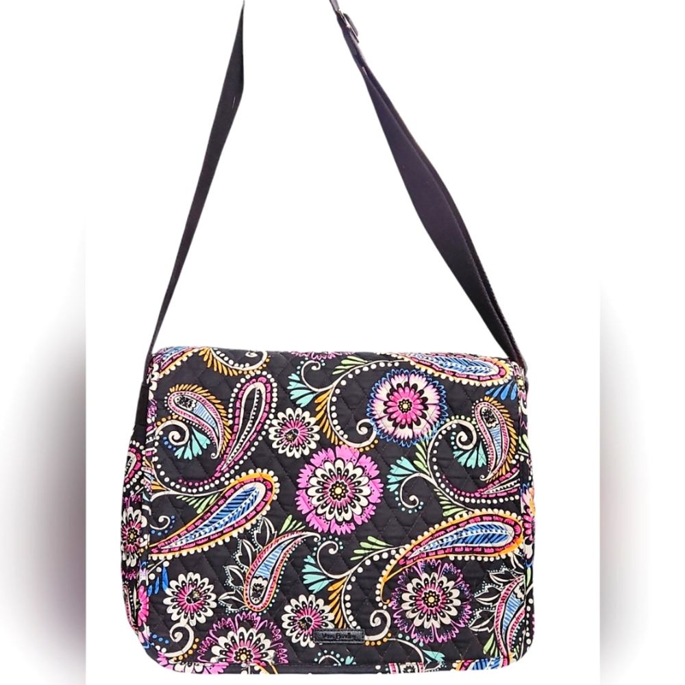 Vera Bradley Black Paisley fold over laptop/messenger bag